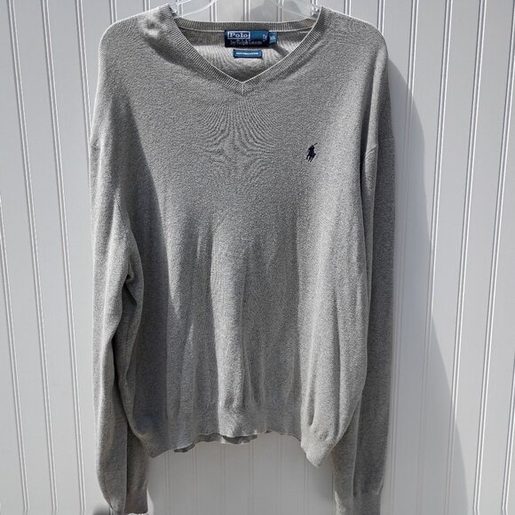 POLO RALPH LAUREN Pullover Sweater Mens 2XL Light Gray Pony Logo XXL Lightweight - Picture 1 of 9